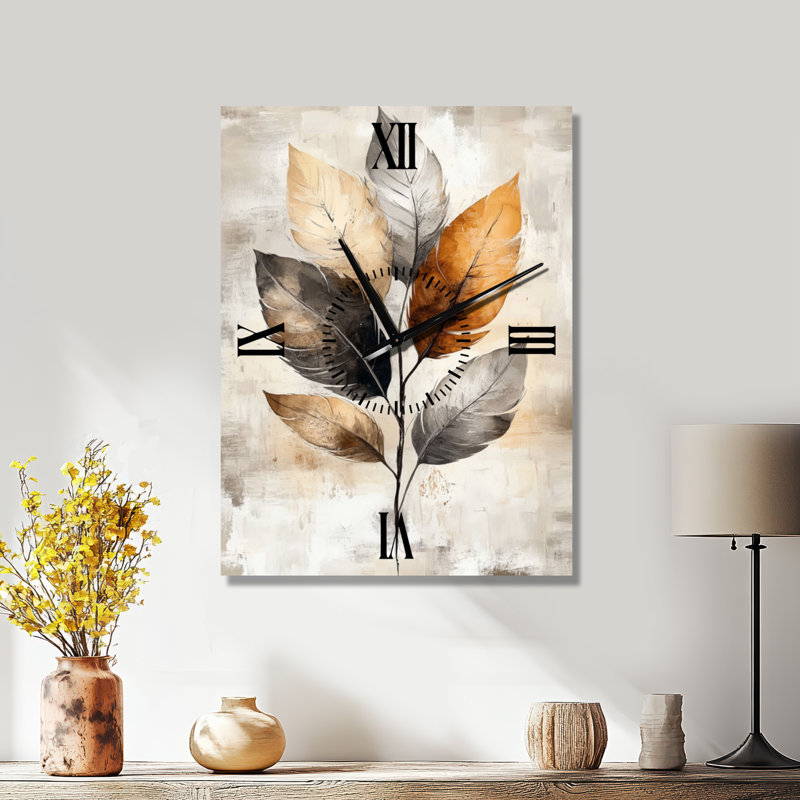 Horloge murale bohème en métal brun à motif de feuilles - Silence, H 32 po x l 24 po - Rectangle