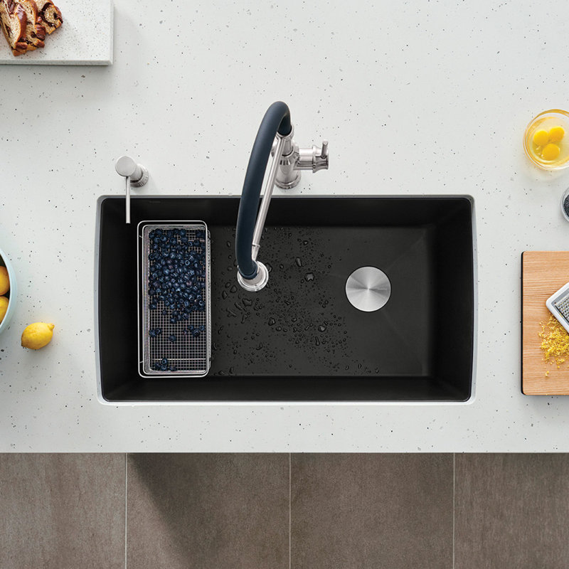 Diamond SILGRANIT 33.5" L x 22" W Super Single Drop-in/Undermount Kitchen Sink, Coal Black, 1 hole