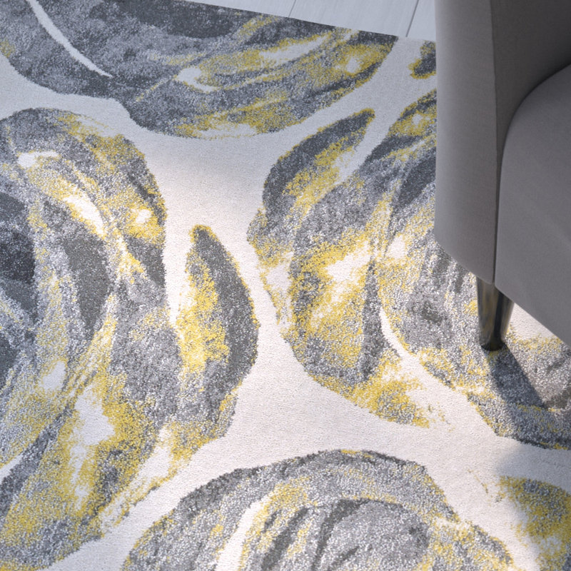 Harvey Floral Area Rug in Graphite/Yellow, Rectangle 10' x 13'2"