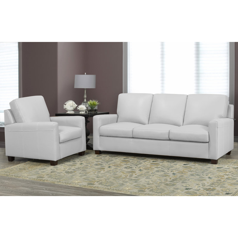 Canapé Anum, Cuir gris argenté, H 36 po x l 76 po x P 37 po