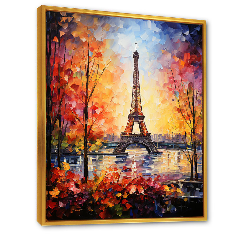 Paris, Tour Eiffel, vue d'automne - Art mural de la ville de Paris, Cadre flottant doré, H 32 po x l 16 po x P 1 po