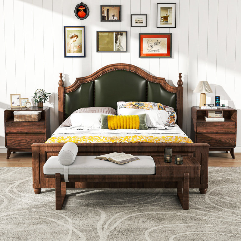 21.6'' Wide Nightstand With 2 Drawers And Open Shelf (Set Of 2), Walnut
