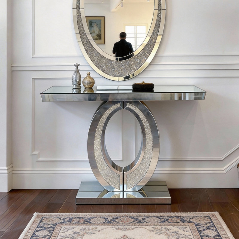 Grande console à miroir en forme d'olive avec miroir