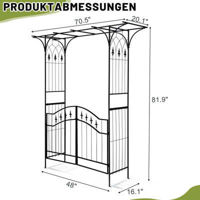 6.8Ft Iron Garden Arbor With Gate