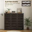 Narrow Shoe Cabinet for Entryway with 3 Slatted Doors-1513766465