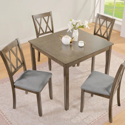 Ensemble de table de salle à manger 5 pièces en bois d'acacia carré, table de salle à manger élégante avec 4 chaises de salle à manger, ensemble de table moderne pour 4 personnes avec dossier en croix classique pour la salle à manger et la cuisine