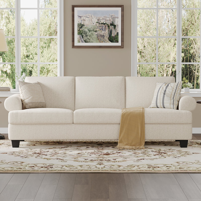 Canapé 91 po 3 places avec sièges profonds 91 po Lawson, Polyester blanc