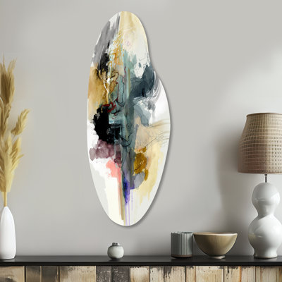 Alizarin Order II - Abstract Liquid Ink Curved Shape Asymmetric Metal Wall Art