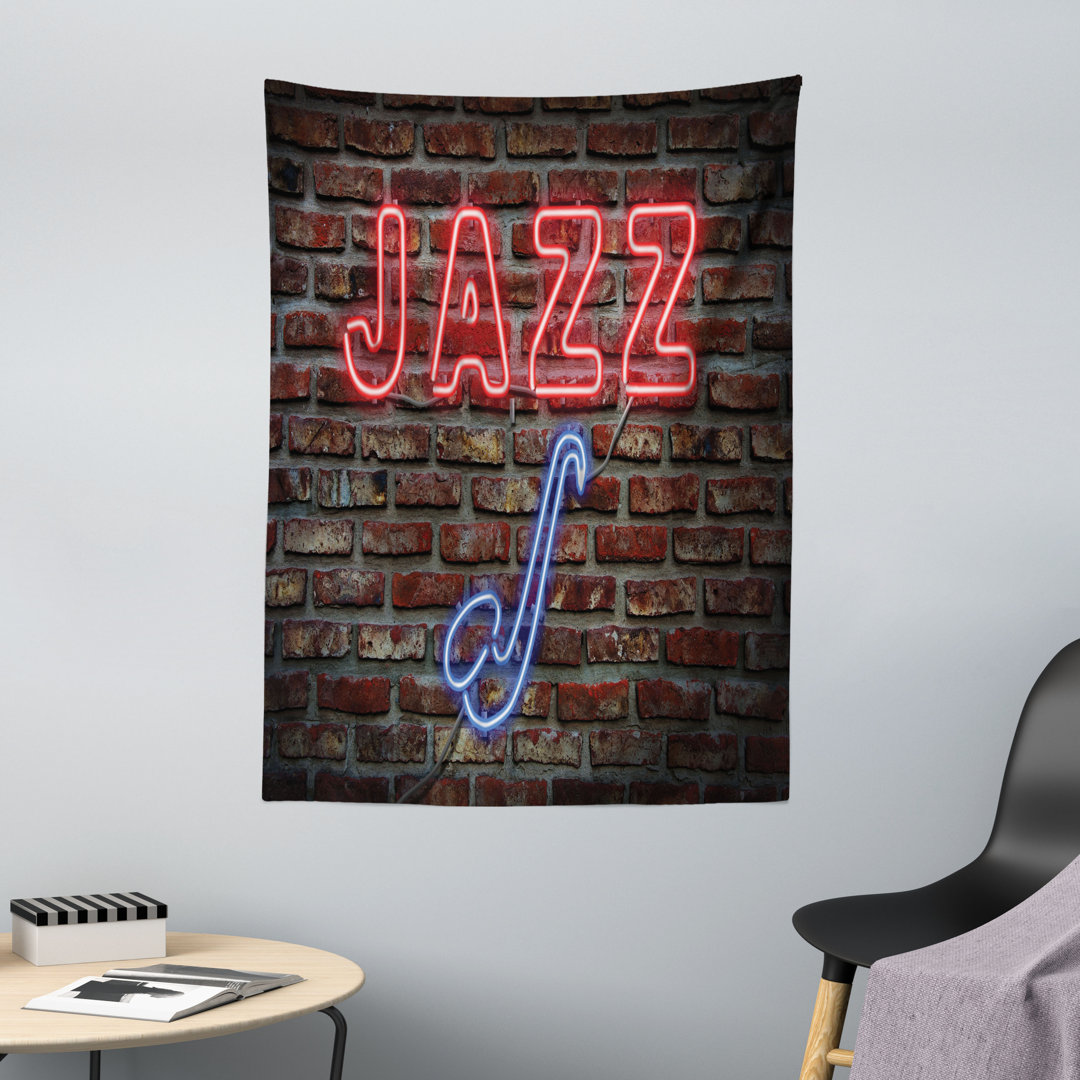 Wandteppich, Alle Jazz Sign Backsteinmauer, Musik, Blau Rot