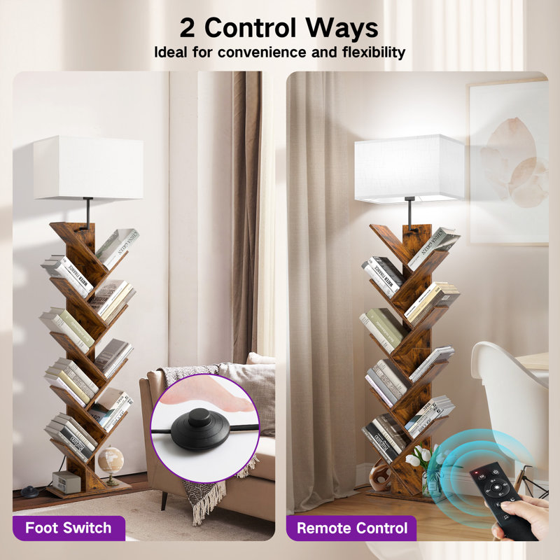 Bookcases With Led Light And Remote Control, 9-Tier Column Floor Lamp, Brown