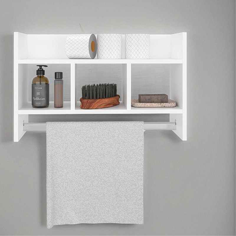 Tablette de bain avec barre à serviettes, tablette ouverte et espace de rangement