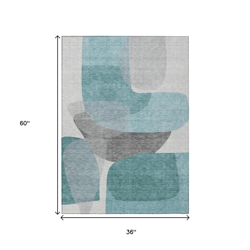 Tapis d'extérieur lavable abstrait bleu sarcelle 3 pi x 5 pi bleu et gris