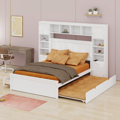 Lit en bois avec armoire tout-en-un, tablette et douilles, gigogne
