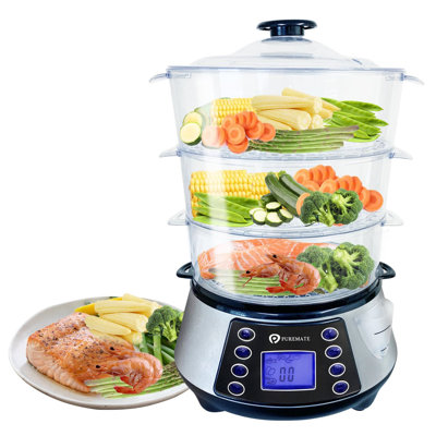 Naturopure 800W Digital 3 Tier Electric Food Steamer with Rice bowl