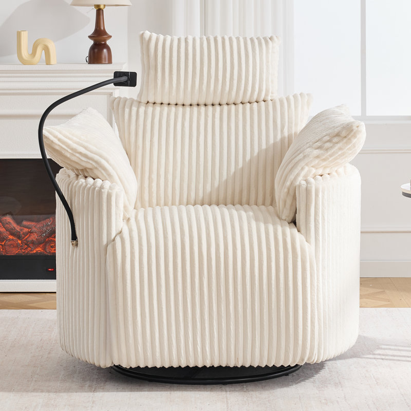 37'' Wide Power Recliner Rocker Chair With Phone Holder And Usb Charging Port, 210° Swivel Glider Reclining Chair With Adjustable Backrest And Footrest