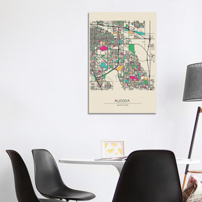 Aurora, Colorado Map by Ayse Deniz Akerman - Wrapped Canvas Gallery-Wrapped Canvas Giclée
