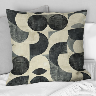 Gray Charcoal Midcentury Circles Art IV - Midcentury Throw Pillow
