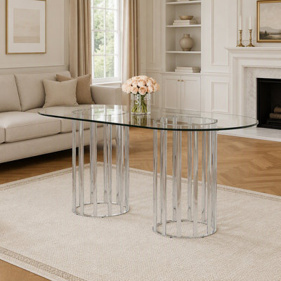 71 Inch Oval Tempered Glass Dining Table, Scratch-Resistant, Easy to Clean, Modern Light Luxury Style for 6-8 People