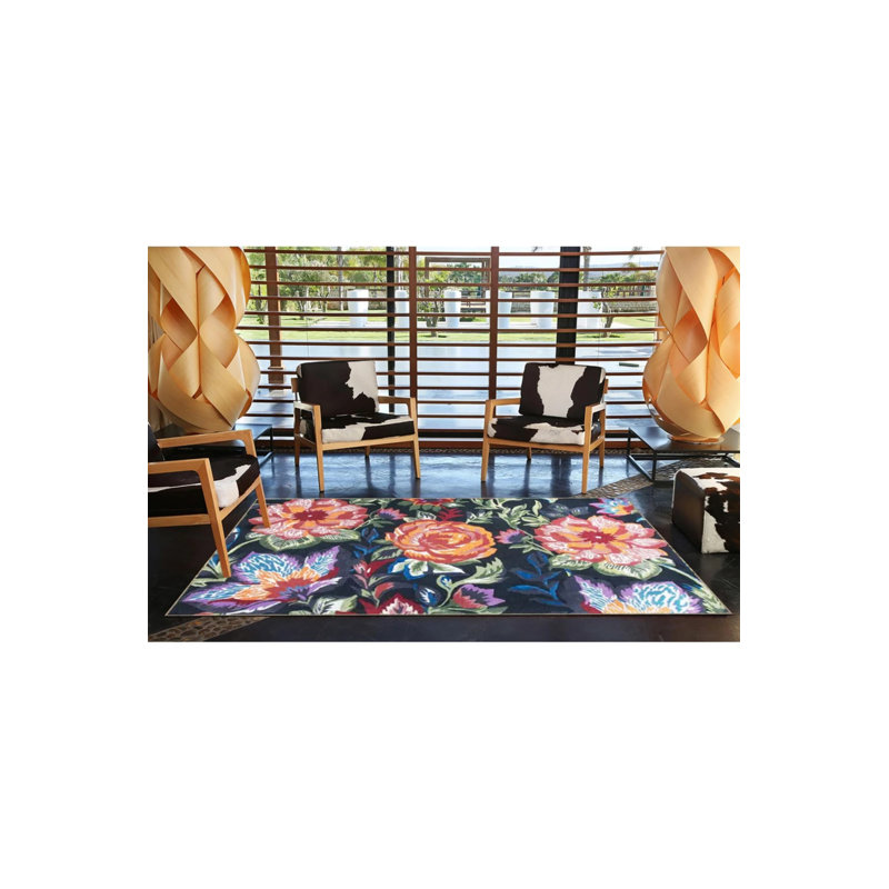 Dark Tone Multicolored Flower And Rose Pattern Creative Modern Decorative Carpet, Round 4'