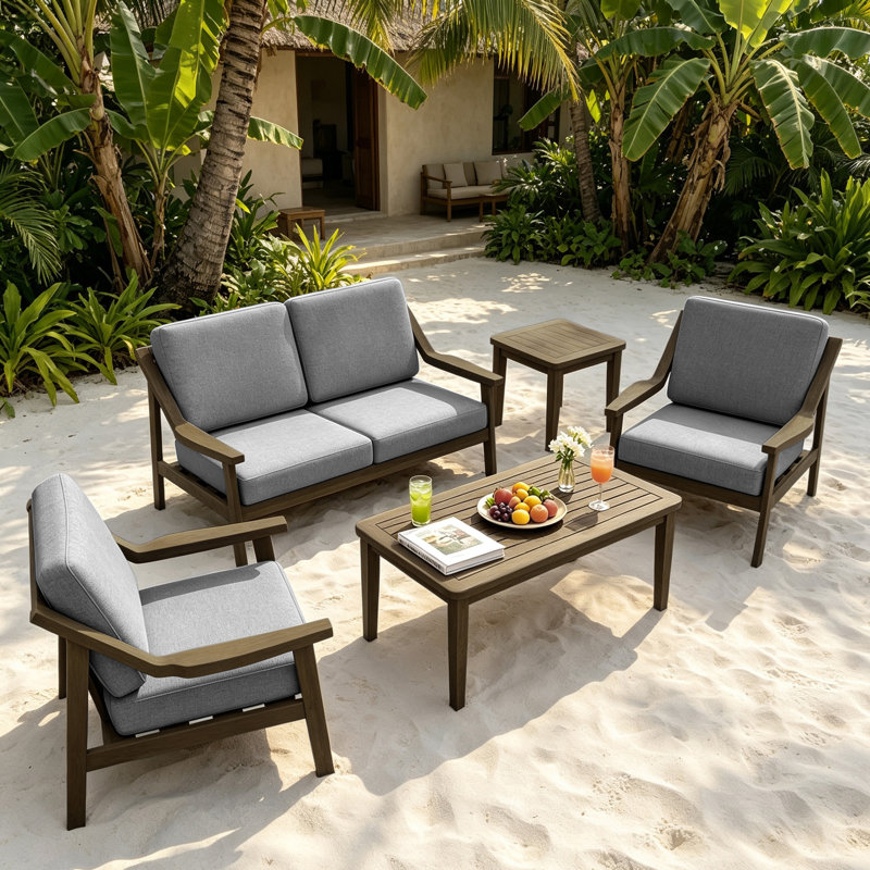 Marlo 5-Piece Outdoor Conversation Set, Perfect for Entertaining with Included Tables, Gray, Brown