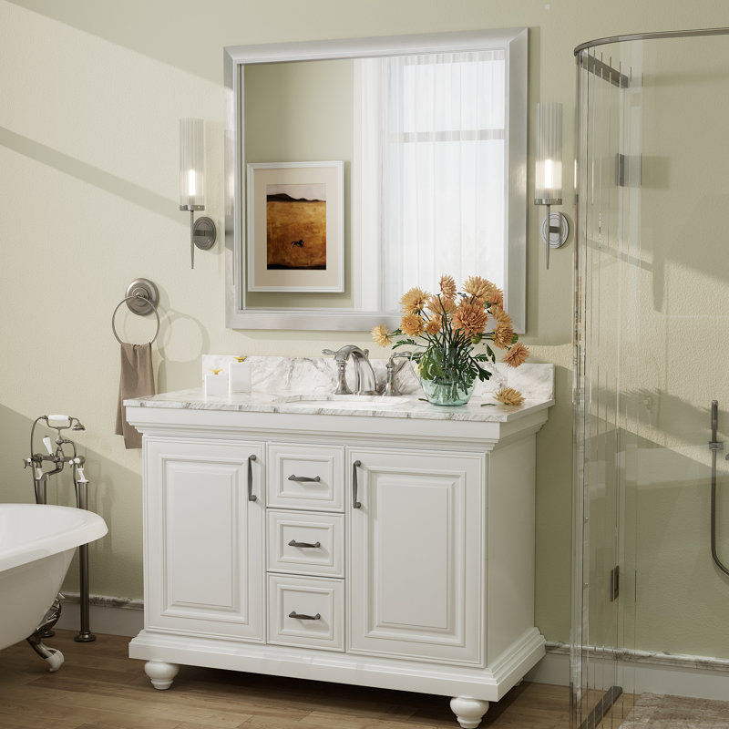 Amara Tempered Glass Mounted Wall Mirror, 40" x 36", Brushed Silver