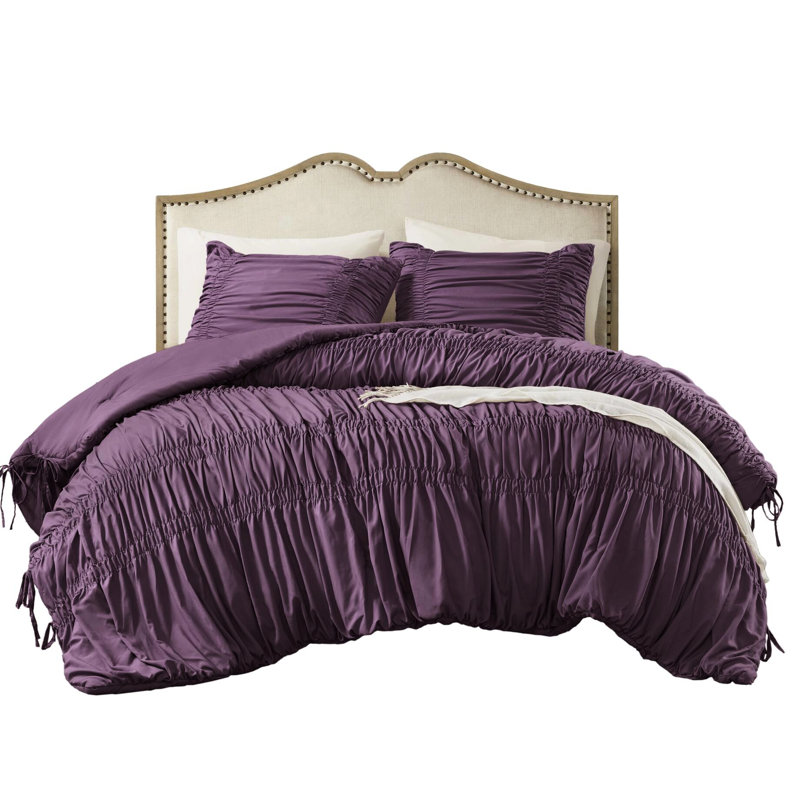 Édredon très grand mauve 3 pièces, détails romantiques, détails à nouer, microfibre douce, utilisation toute l'année, entretien simple de la machine en couleur, avec détails et microfibre pour toutes les saisons, homologué Standard 100,