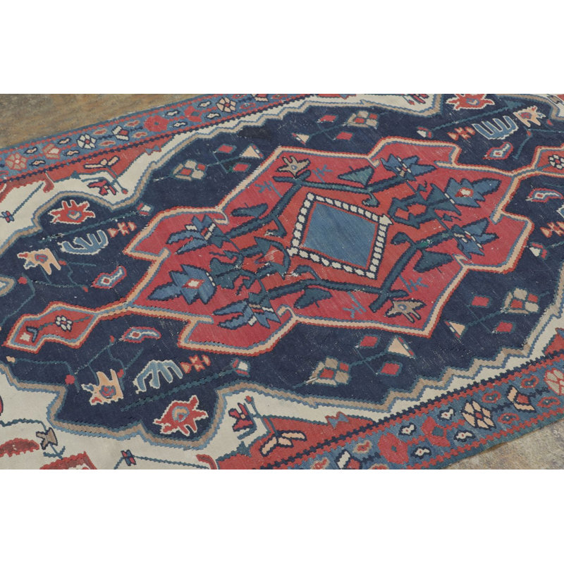 Antique Bidjar Kilim Rug With Geometric Floral Medallion Design - Rug & Kilim