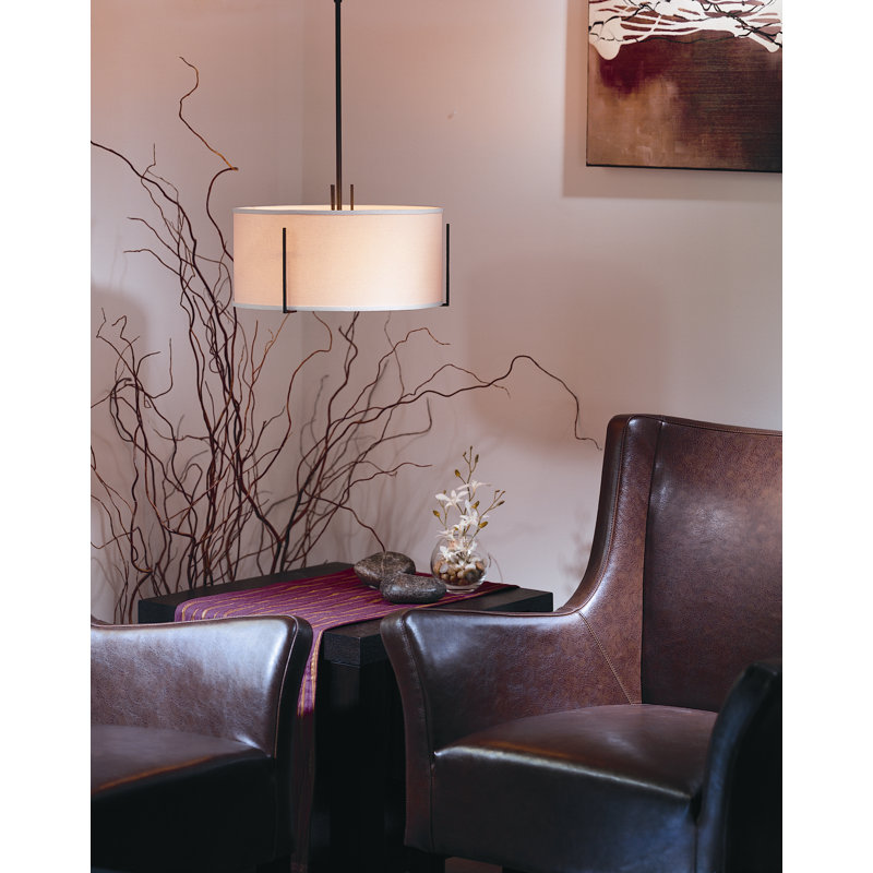 Exos 3 - Light Unique/Statement Drum Pendant, Oil Rubbed Bronze, Flax Shade, Small