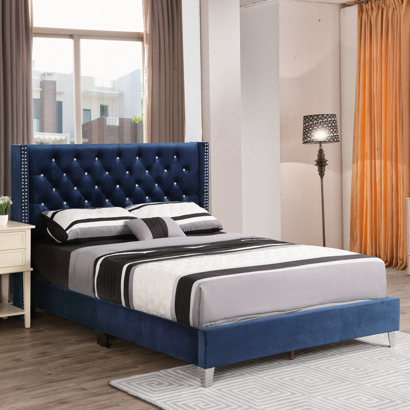 Transitional Full Upholstered Bed In Navy Blue