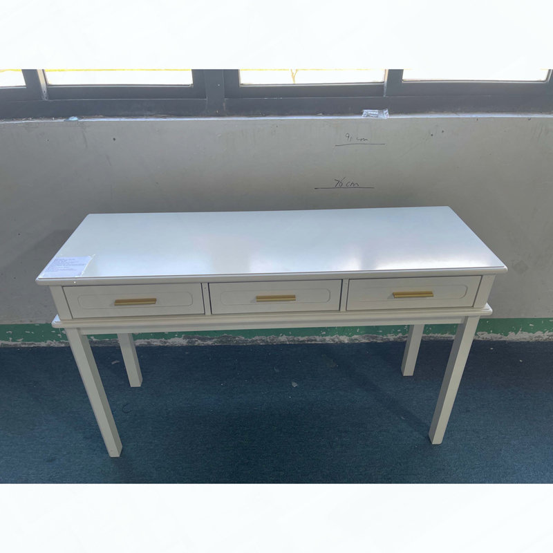Bureau de coiffeuse crème blanc avec 3 tiroirs, coiffeuse polyvalente