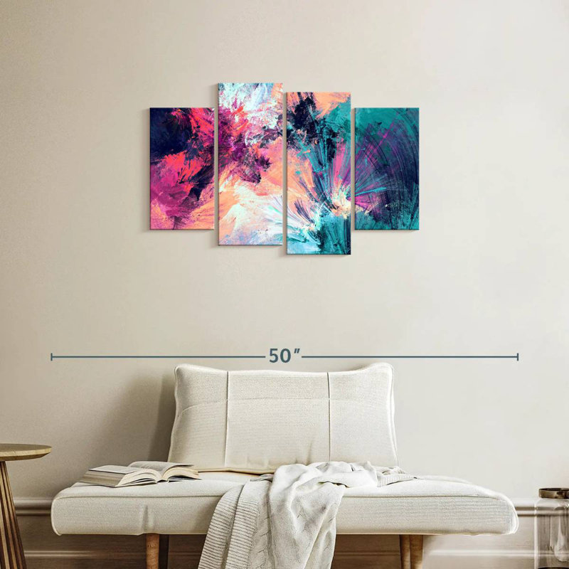 Avery rose et bleu abstrait, H 22 po x l 36 po