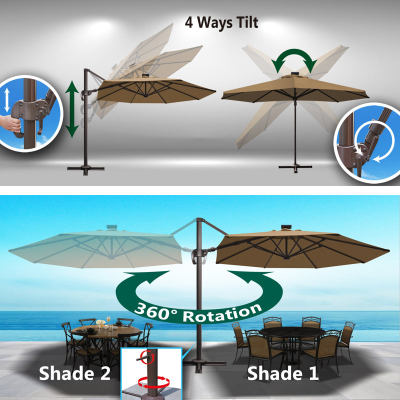 Parasol en porte-à-faux 11 'Deluxe Sunbrella, Cacao