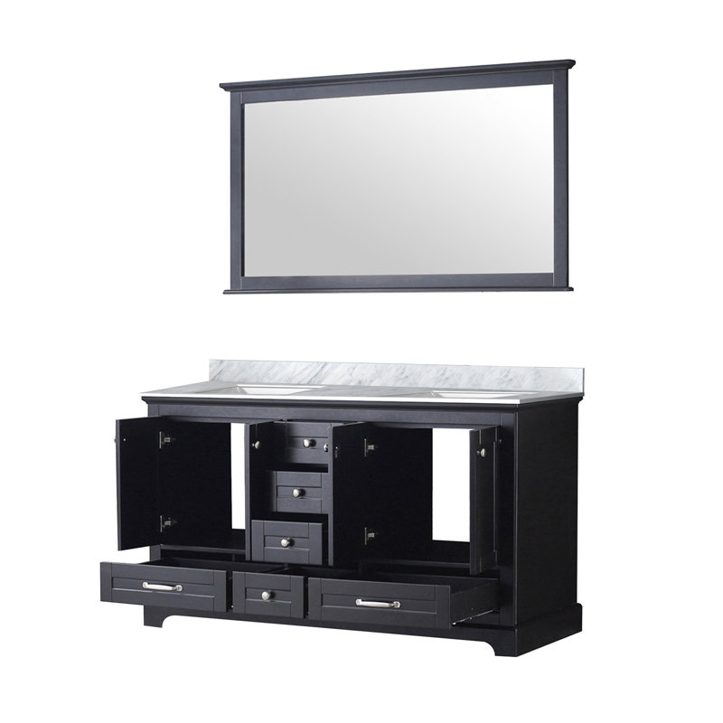 Meuble-lavabo double moderne avec plateau en marbre de Carrare et miroir, Espresso