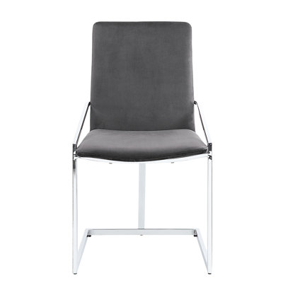 Of 2 Side Chairs With Grey Fabric And Metal Base - Modern Dining Room 2Pcs Style, Comfort For
