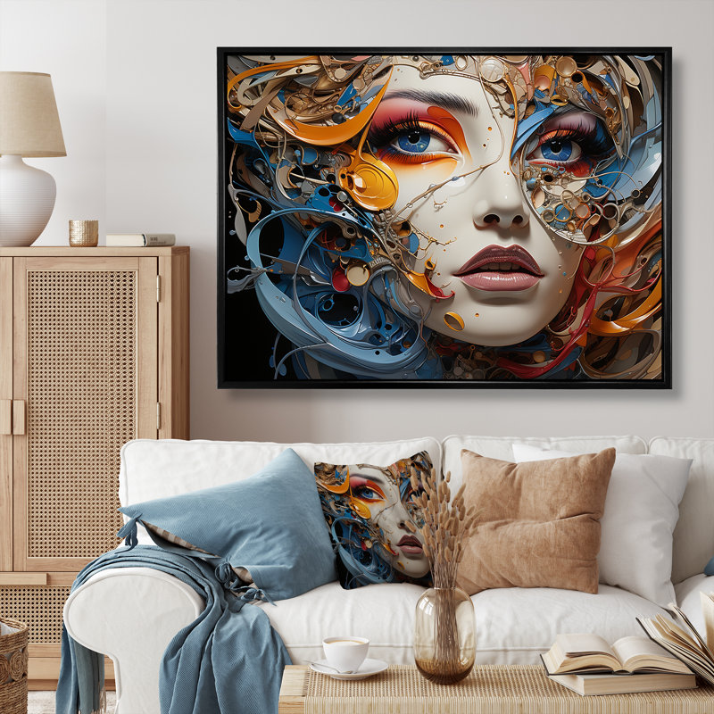 «Surréalisme fragmented portrait II» sur toile, H 12 po x l 20 po x P 1 po, Cadre flottant noir
