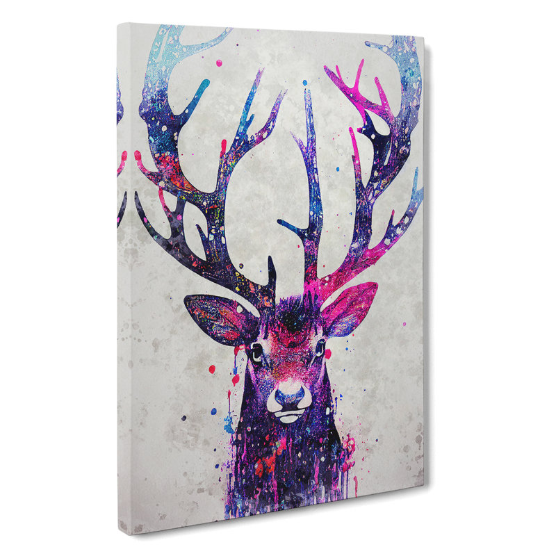 Stag Painted No.1 - Wrapped Canvas, 60cm H x 40cm W x 3cm D