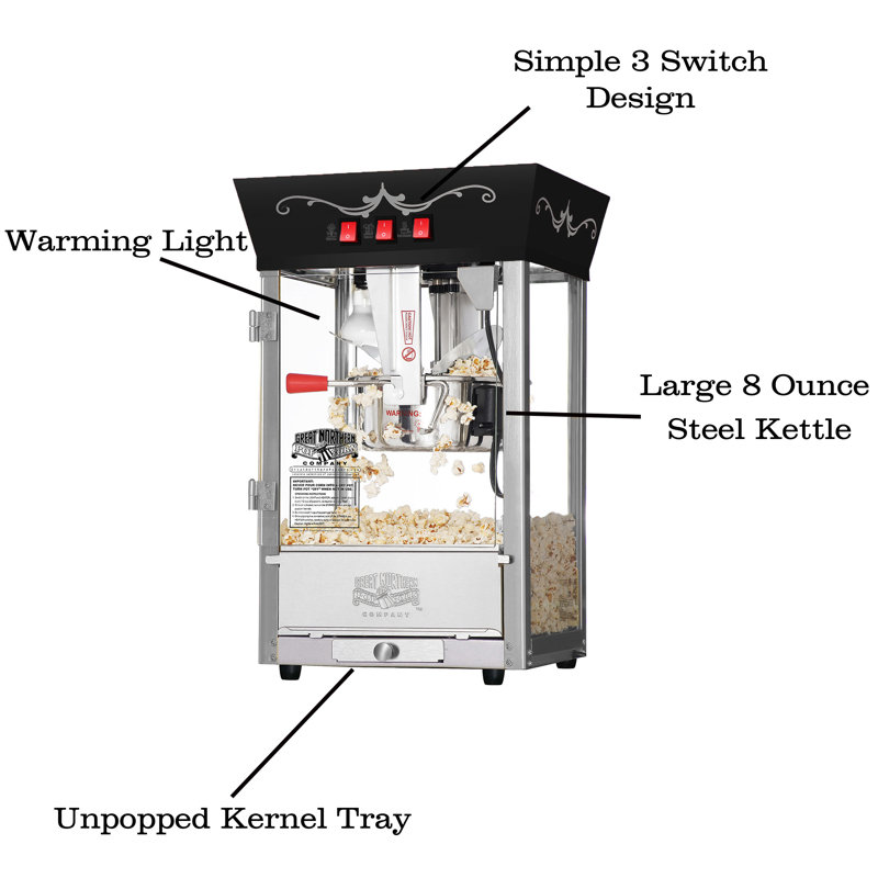 8 oz. Great Northern Popcorn Machine à maïs soufflé de table Kettle, Noir