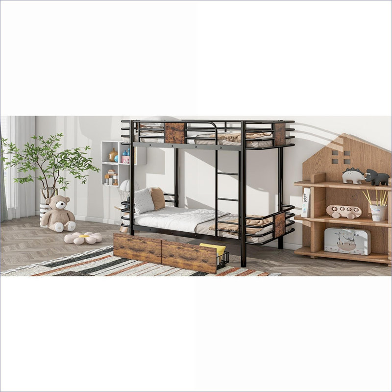 Lit superposé simple TG sur simple TG avec tiroirs de rangement, aucun sommier nécessaire, noir pour chambre d'amis