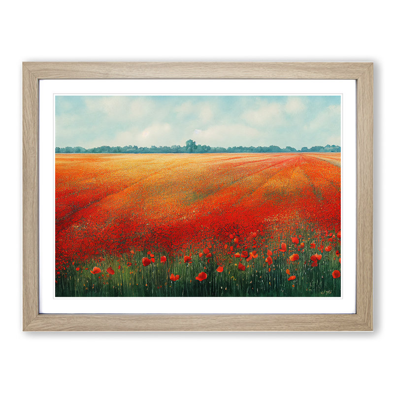 Watercolour Poppy Field Vol.6 - Single Picture Frame Print, 25cm H x 34cm W, Grey