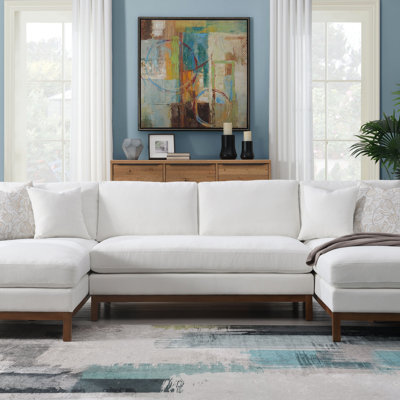 Valiant Ivory Chenille Sectional Sofa W/4 Pillows