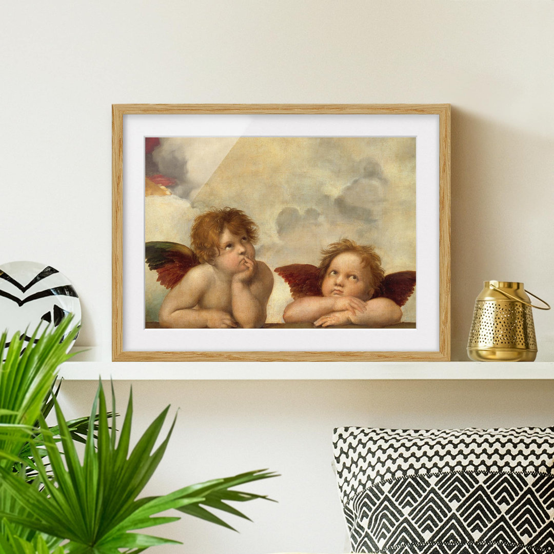 Gerahmtes Poster Two Angels in Sistine Madonna von Raffael