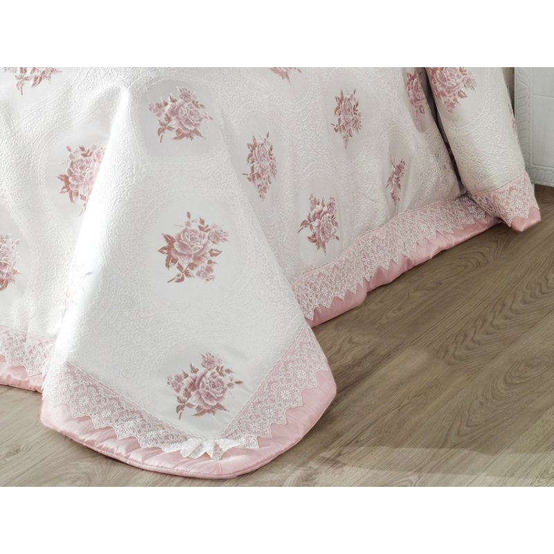 Cotton Floral Coverlet, White/Pink