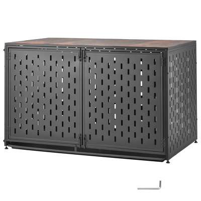 Mobilier de cage pour chien, meuble pour chenil robuste pour chien de 48 pouces pour l'intérieur, grande table de bout en acier robuste avec cage pour animal de compagnie avec 3 portes, plateau amovible et serrures anti-évasion, noir