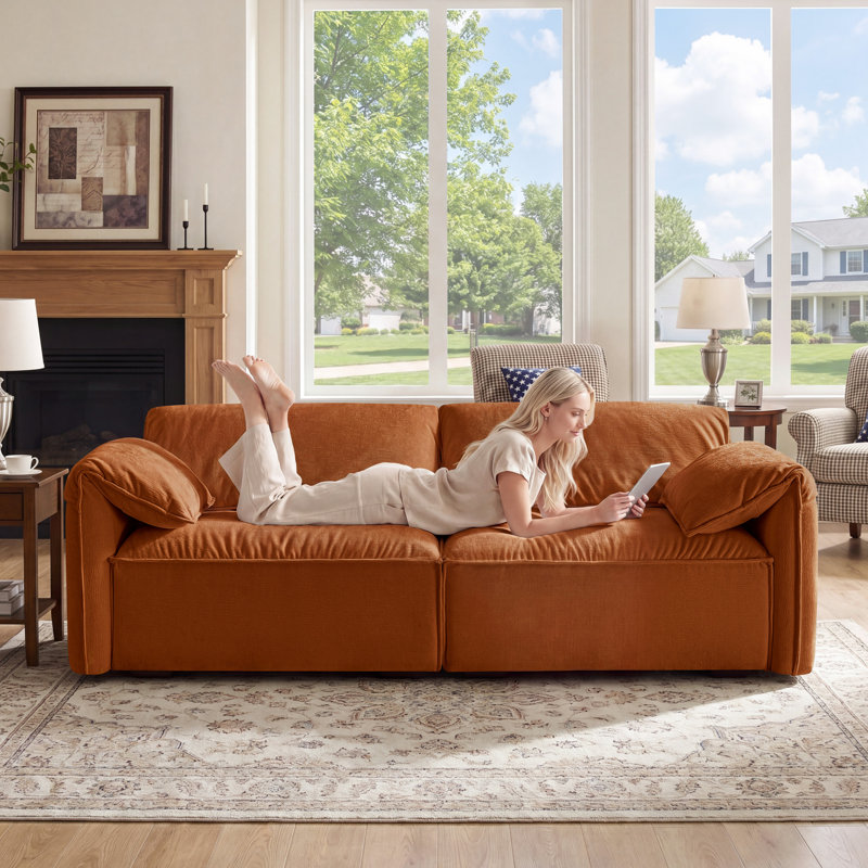 Louai 92.5'' Chenille Upholstered Sofa, Curry Polyester Twill