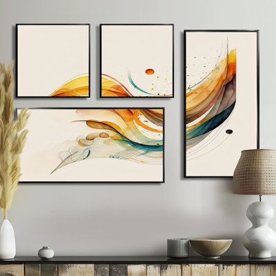 «Burnt Orange Waves Abstract II», art mural abstrait sur toile 4 pièces