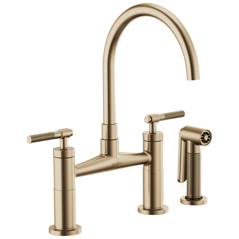 Litze® Bridge Faucet with Arc Spout and Side Sprayer, Luxe Gold