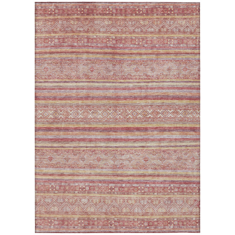 Tapis oriental lavable intérieur / extérieur 5 pi x 8 pi rouille et corail