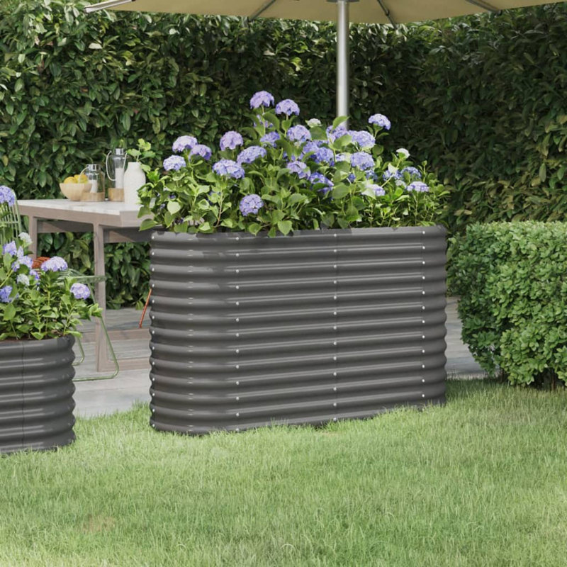 Garden Raised Bed Powder-coated Steel, Grey, 68 cm x 114 cm x 40 cm