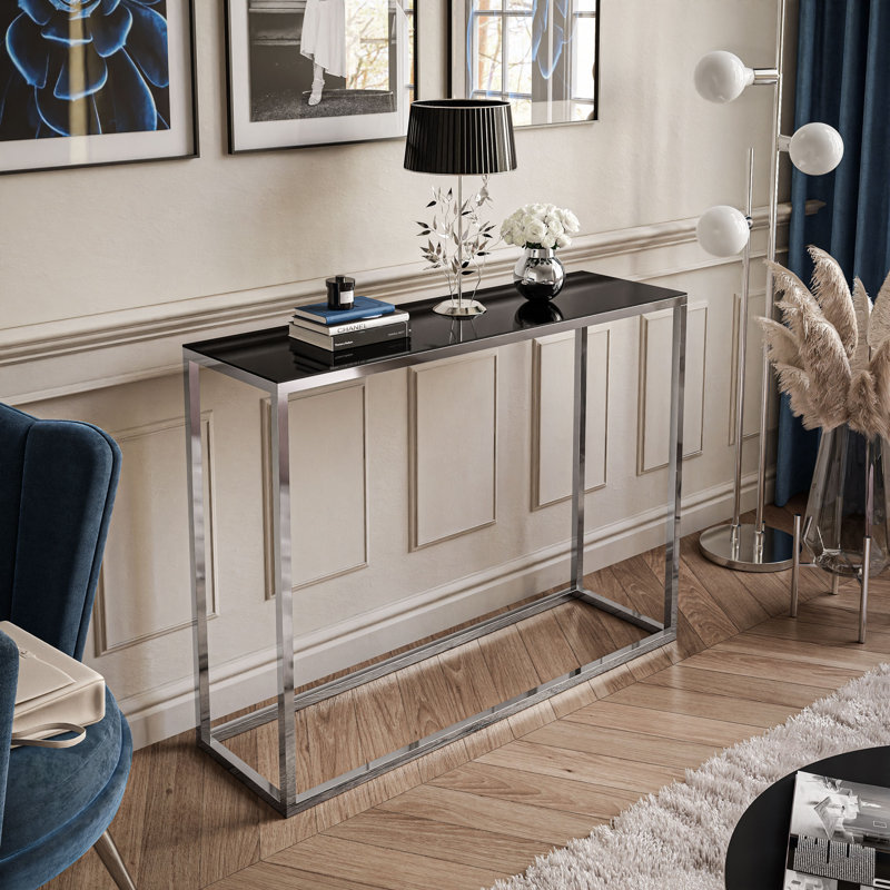 Calexico Console Table, Black, 79cm H x 100cm W x 30cm D, Chrome