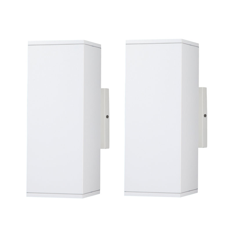 2-Pack Modern Outdoor Wall Lantern, LED Square Up Down Outdoor Wall Light, Aluminum Outdoor Armed Sconce, White